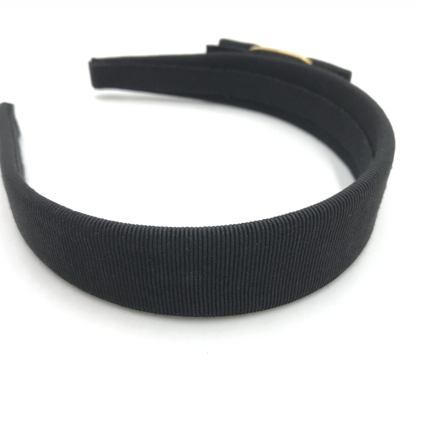 Salvatore Ferragamo Preloved Black Grosgrain Headband with Gold Hardware – Timeless Elegance in B+ Condition