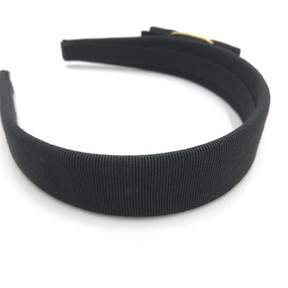 Salvatore Ferragamo Preloved Black Grosgrain Headband with Gold Hardware – Timeless Elegance in B+ Condition