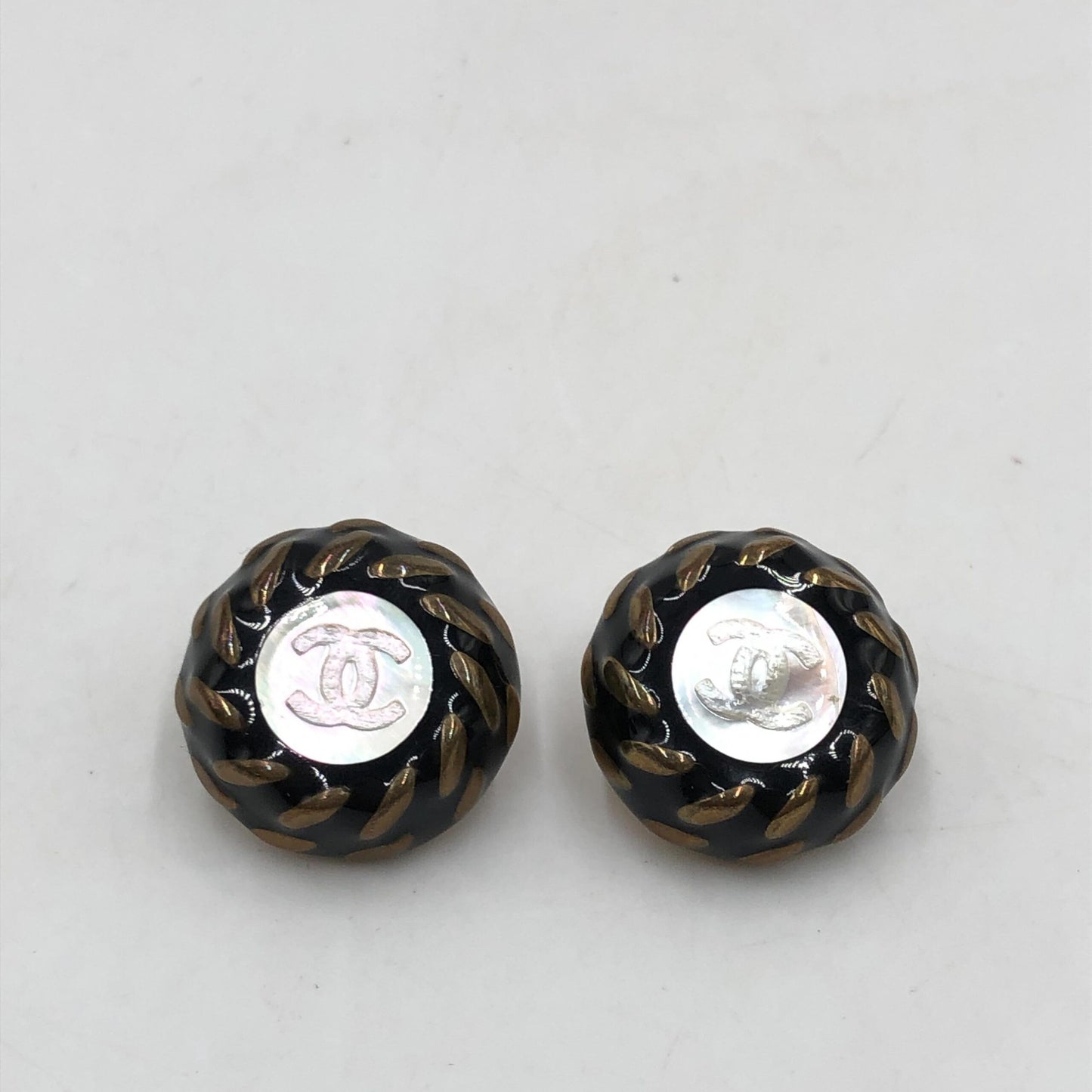 Chanel CC Button Clip-On Earrings - Preloved Elegance in Black, White, and Gold