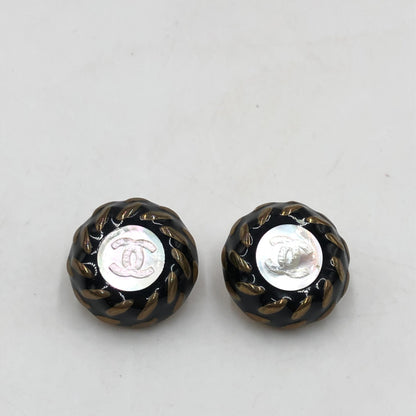 Chanel CC Button Clip-On Earrings - Preloved Elegance in Black, White, and Gold