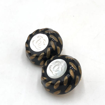 Chanel CC Button Clip-On Earrings - Preloved Elegance in Black, White, and Gold