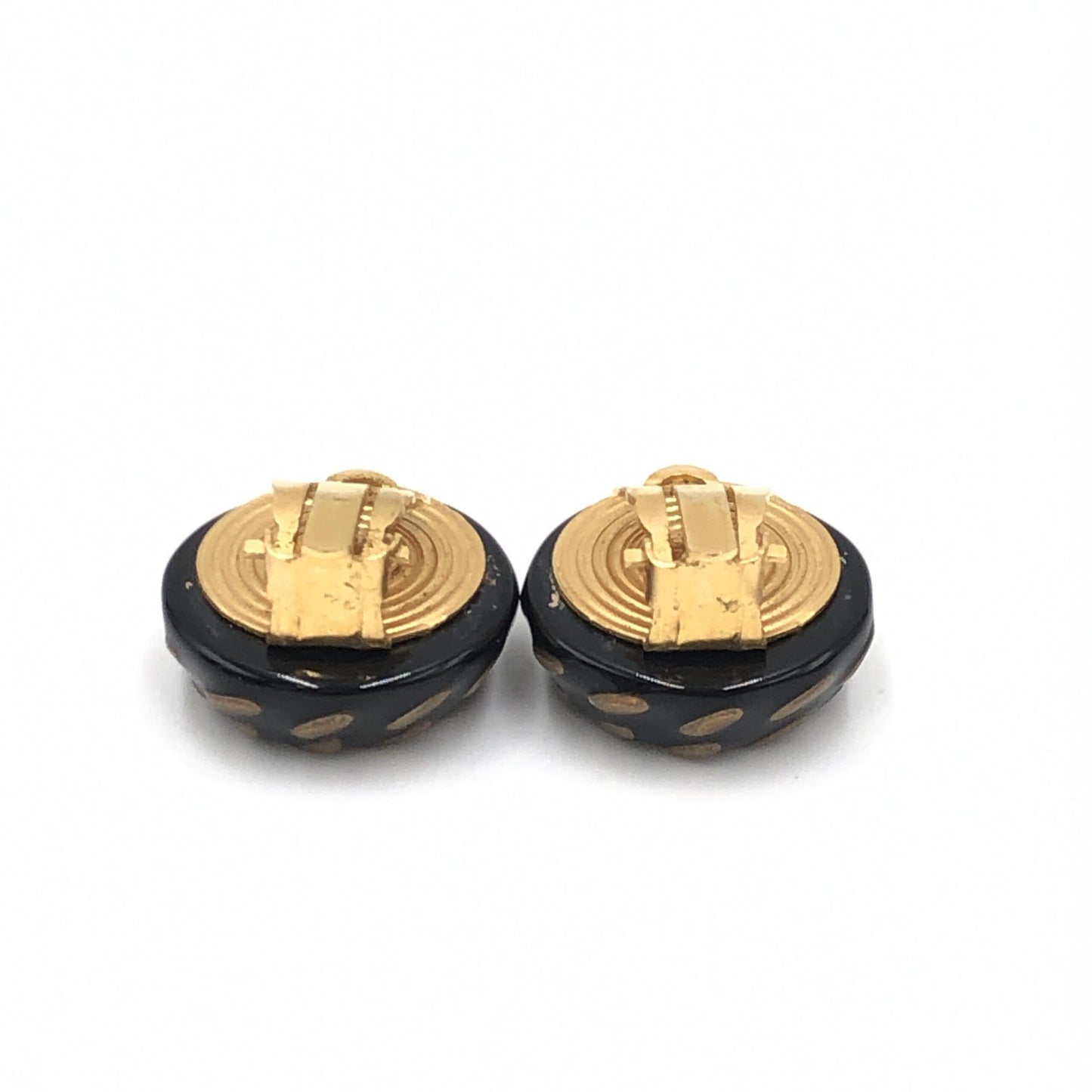 Chanel CC Button Clip-On Earrings - Preloved Elegance in Black, White, and Gold