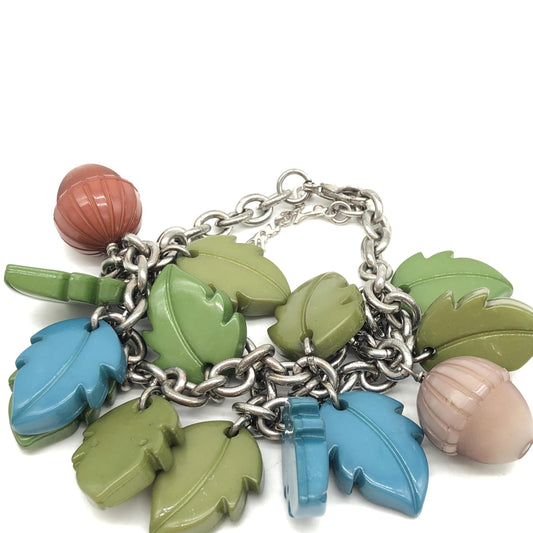 Fendi Preloved Colorful Leaf and Acorn Charm Bracelet – A Whimsical Fusion of Nature and Luxury