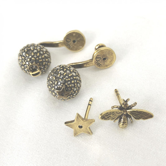 Christian Dior Preloved Crystal Embellished Metal Bee Earrings - Timeless Elegance and Luxury