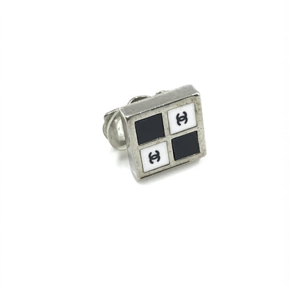 Chanel Preloved Coco Mark Earrings in Black, White, and Silver - Timeless Elegance with Vintage Charm