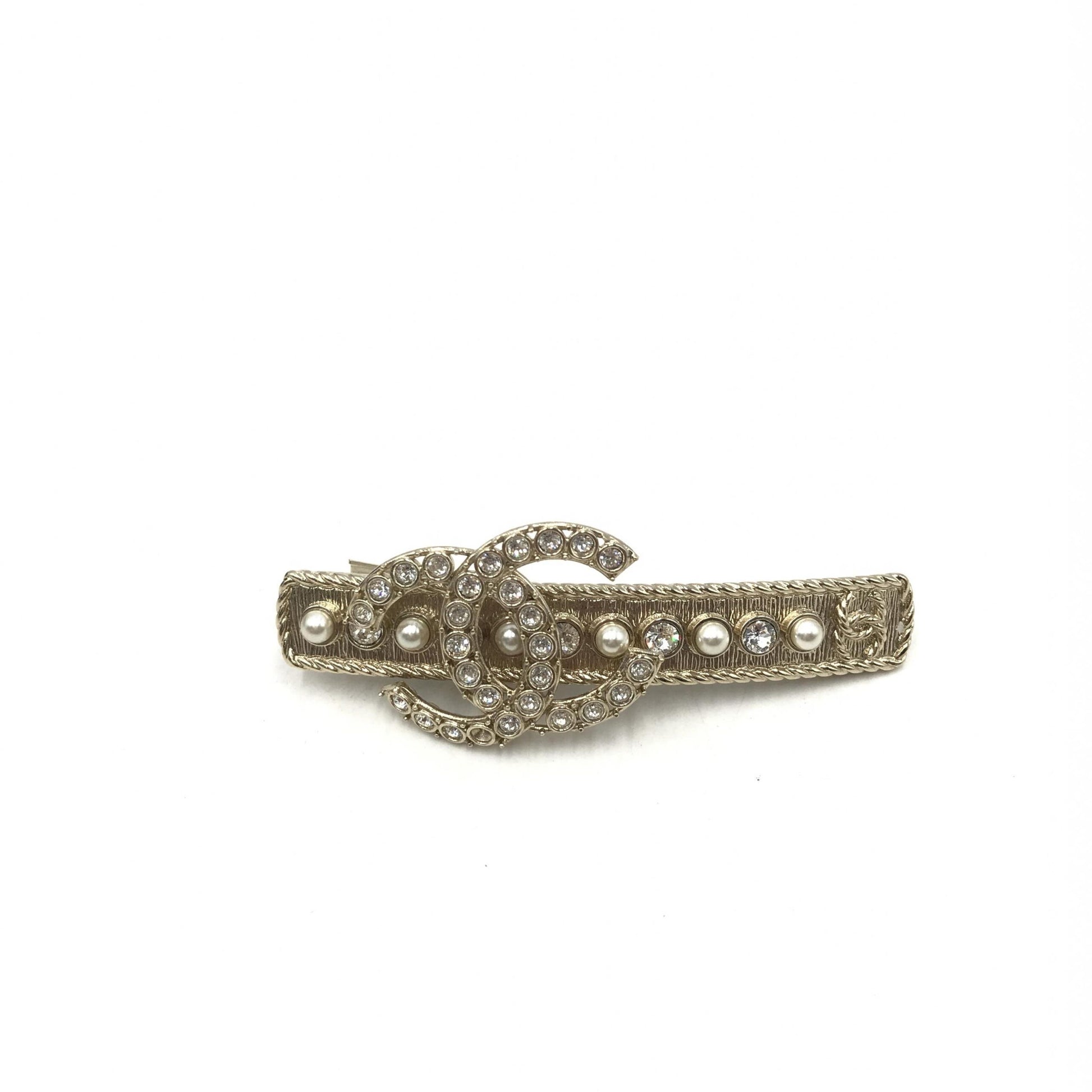 Chanel Preloved Crystal Pearl CC Hair Clip - Exquisite Luxury Accessory in Pristine Condition