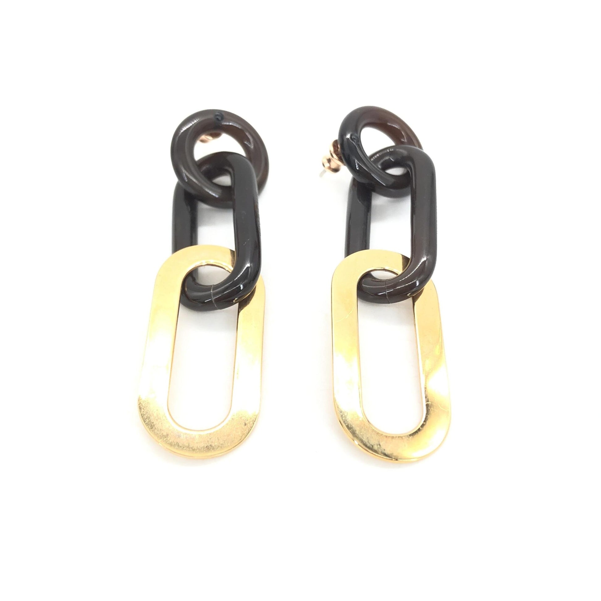 Hermès Preloved Gold Plated and Black Chain Link Earrings – Timeless Elegance Redefined
