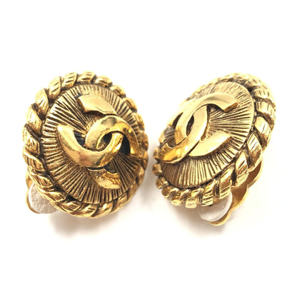 Chanel Preloved Gold Plated CC Clip On Earrings - Timeless Elegance with Character