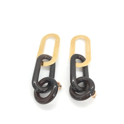 Hermès Preloved Gold Plated and Black Chain Link Earrings – Timeless Elegance Redefined
