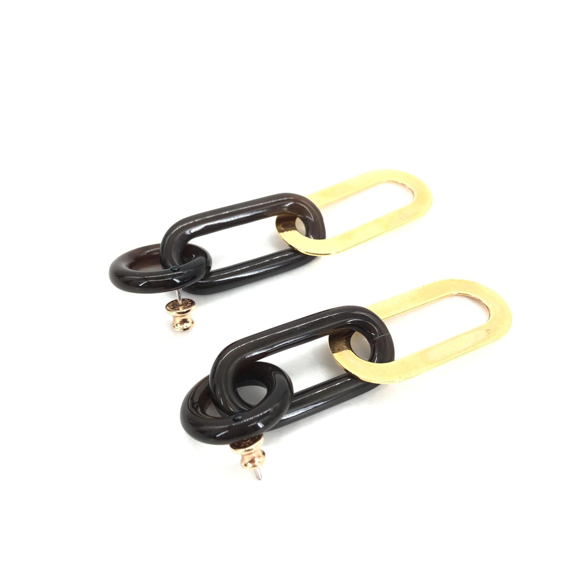 Hermès Preloved Gold Plated and Black Chain Link Earrings – Timeless Elegance Redefined