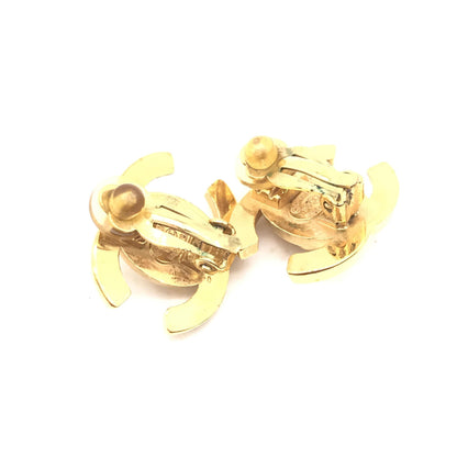 Chanel Preloved Gold Plated CC Turnlock Clip-On Earrings with Vintage Charm