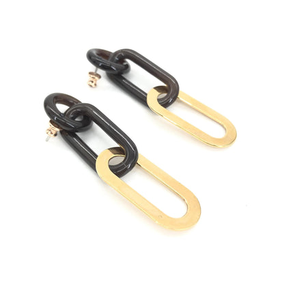 Hermès Preloved Gold Plated and Black Chain Link Earrings – Timeless Elegance Redefined