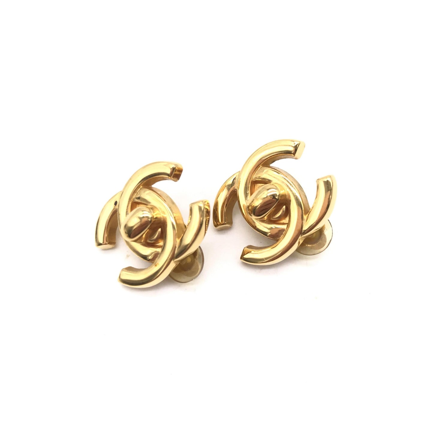 Chanel Preloved Gold Plated CC Turnlock Clip-On Earrings with Vintage Charm