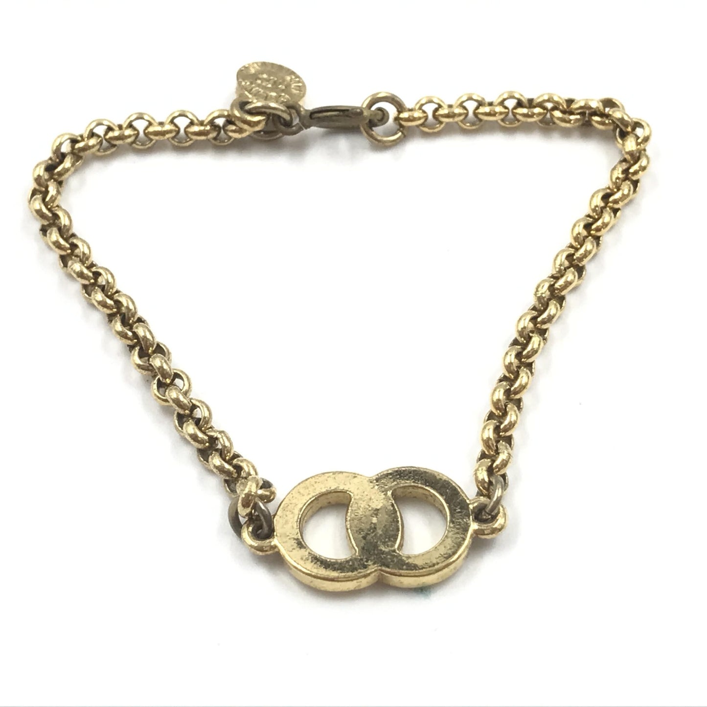 Celine Preloved Gold Plated Chain Bracelet with Logo Charm - Timeless Elegance