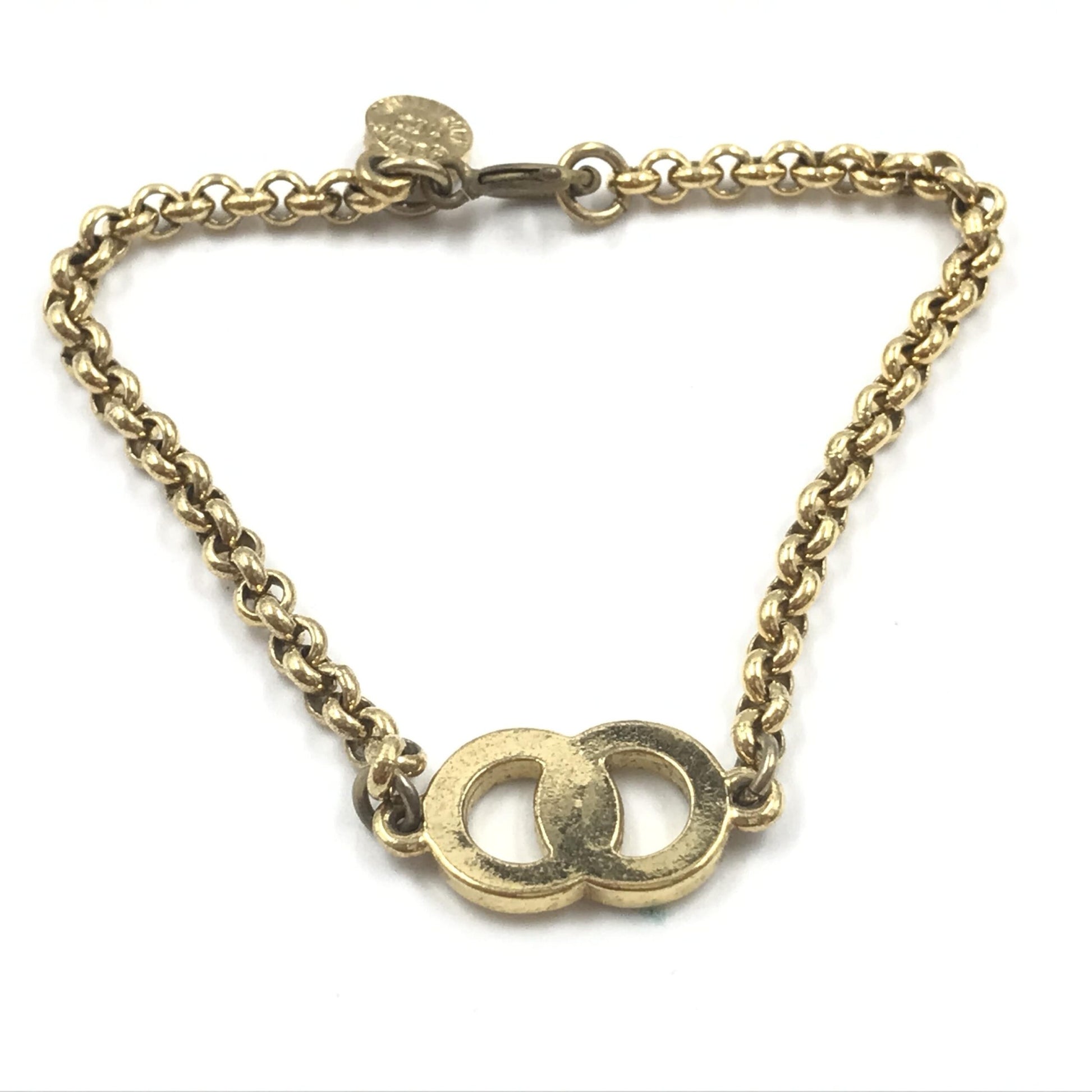 Celine Preloved Gold Plated Chain Bracelet with Logo Charm - Timeless Elegance