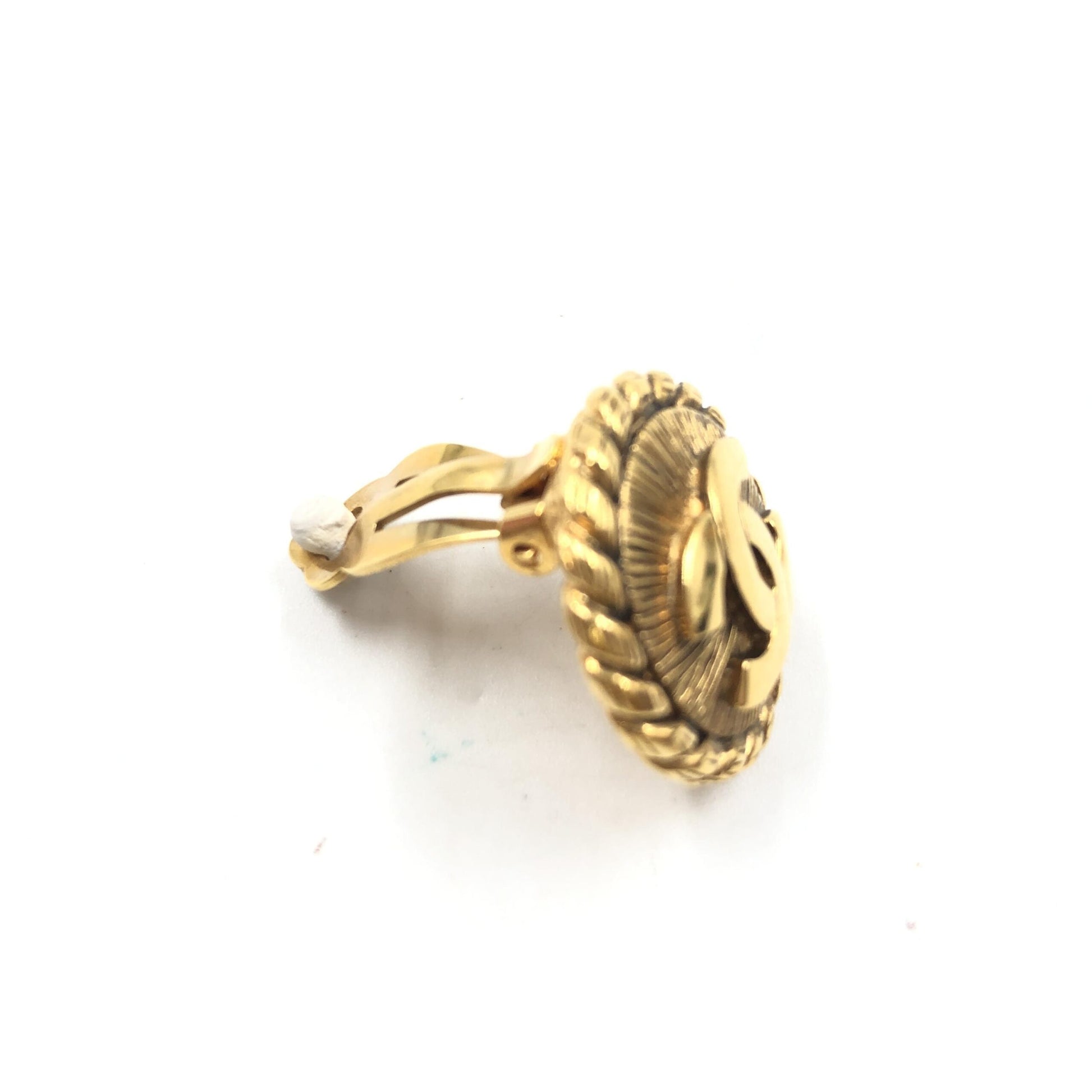 Chanel Preloved Gold Plated CC Clip On Earrings - Timeless Elegance with Character