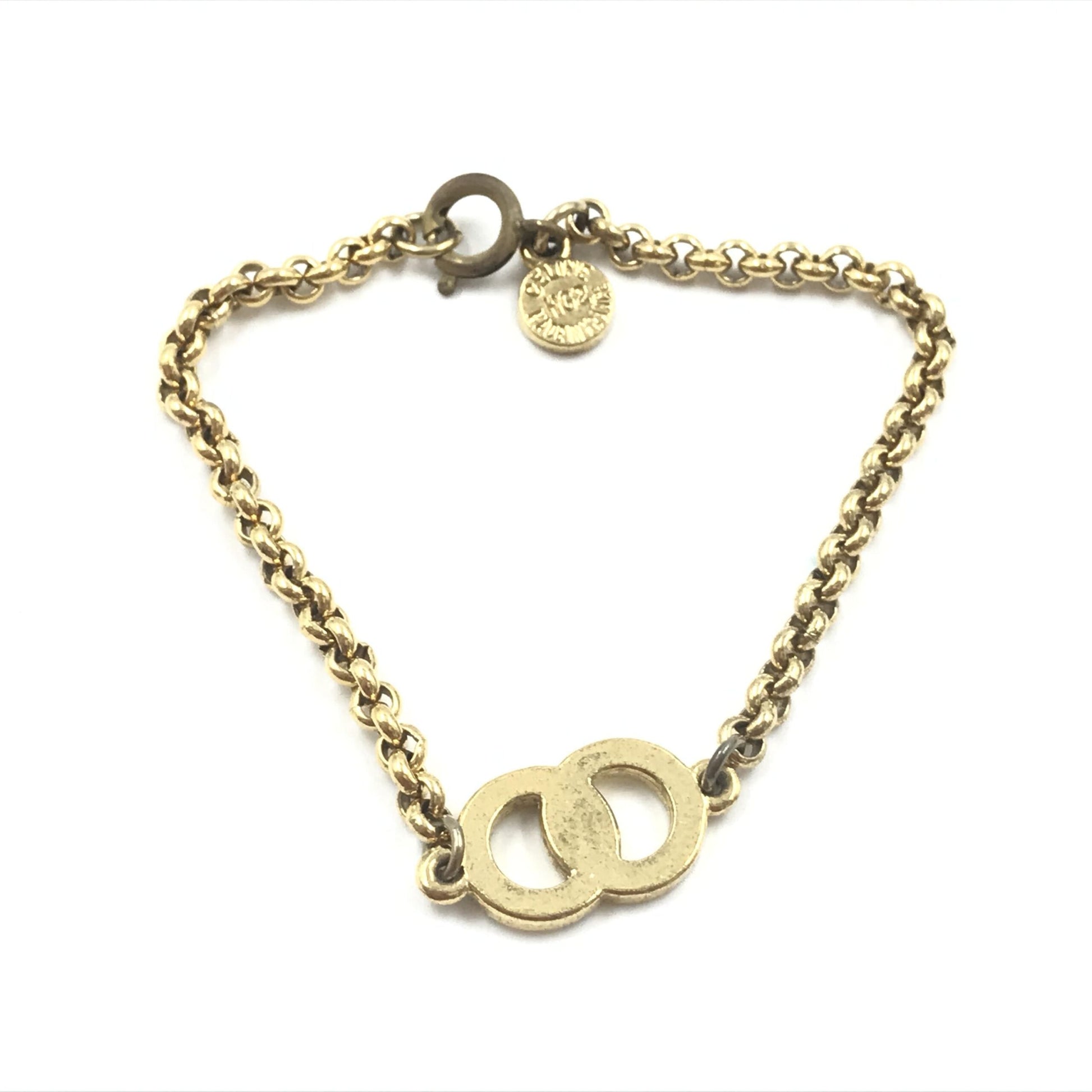 Celine Preloved Gold Plated Chain Bracelet with Logo Charm - Timeless Elegance