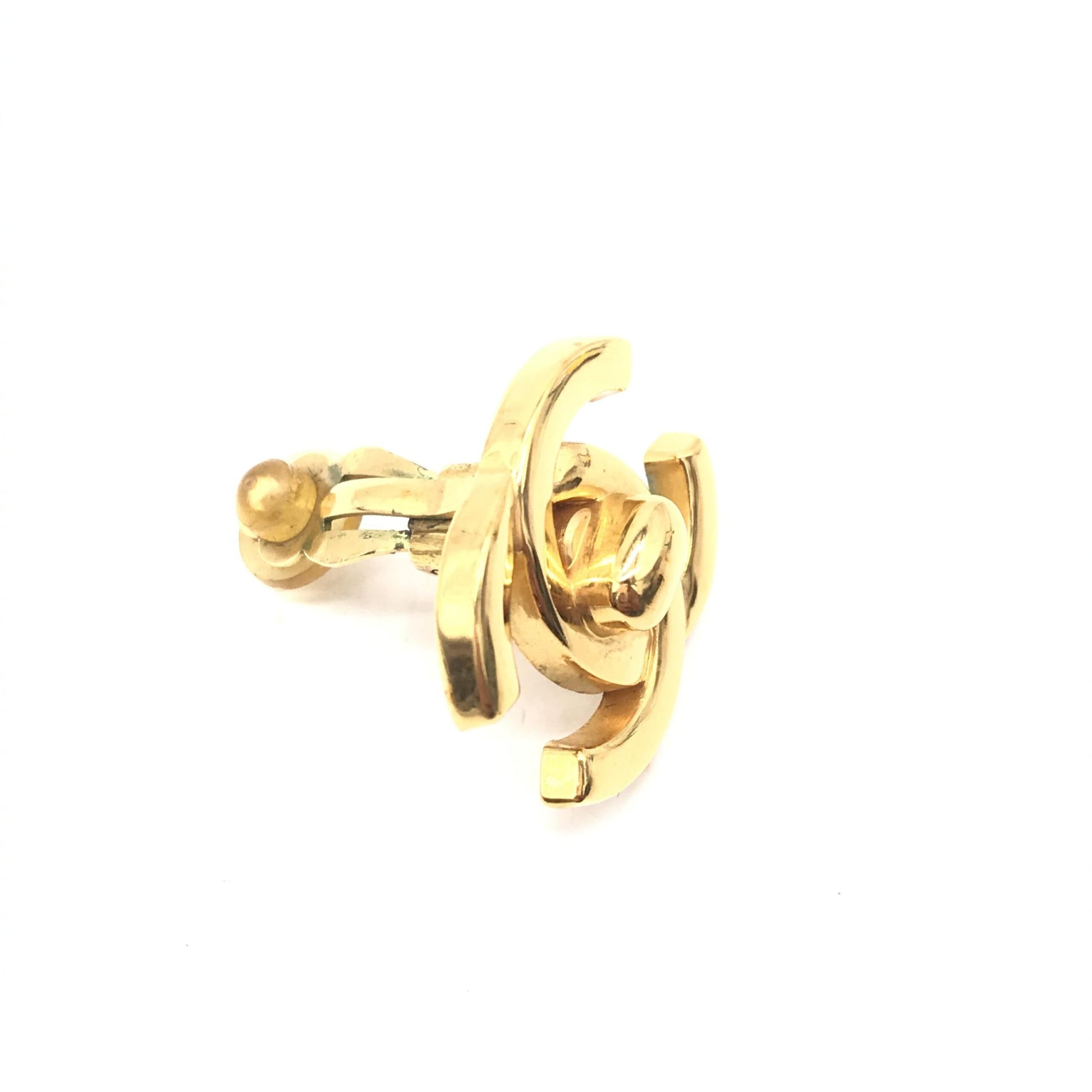 Chanel Preloved Gold Plated CC Turnlock Clip-On Earrings with Vintage Charm