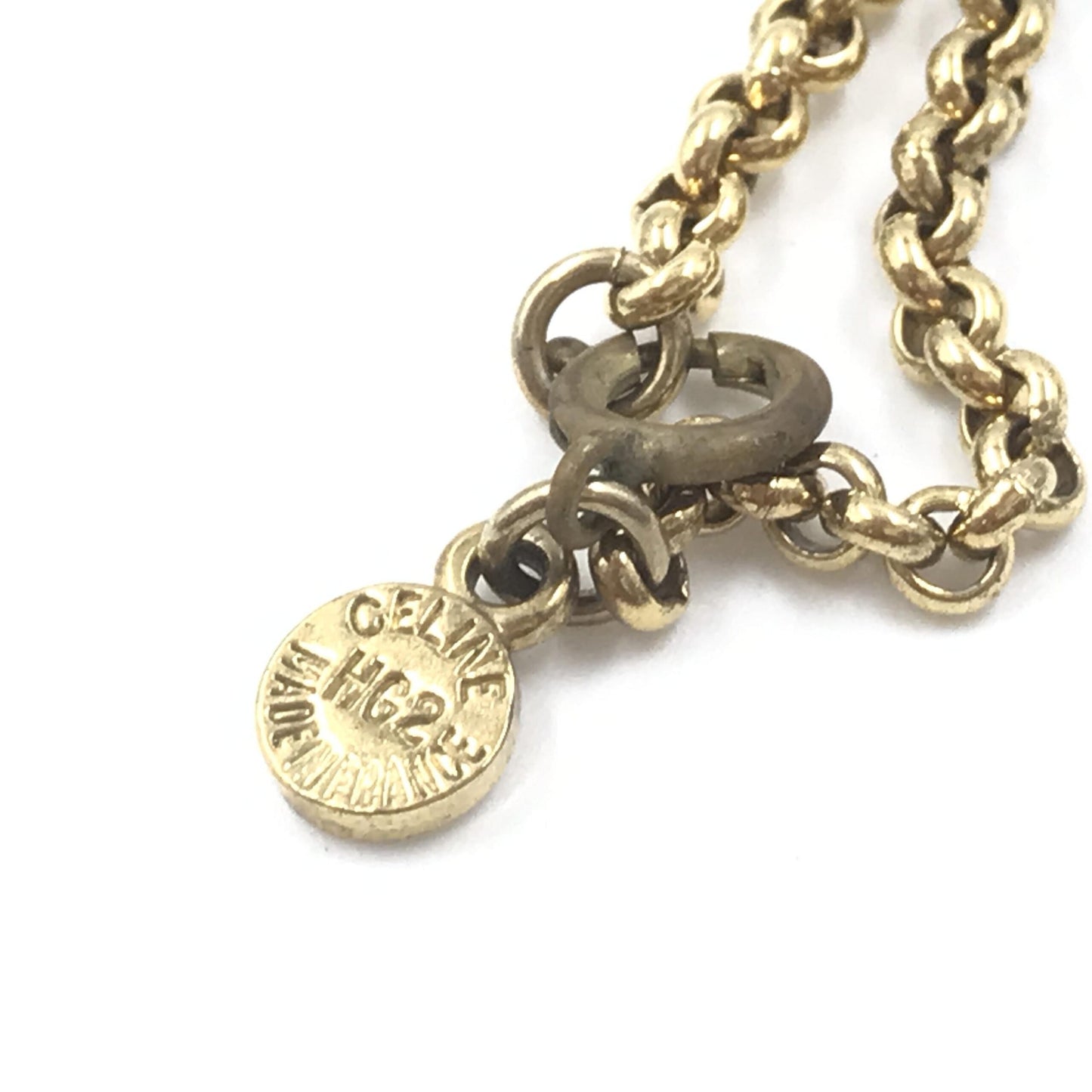 Celine Preloved Gold Plated Chain Bracelet with Logo Charm - Timeless Elegance