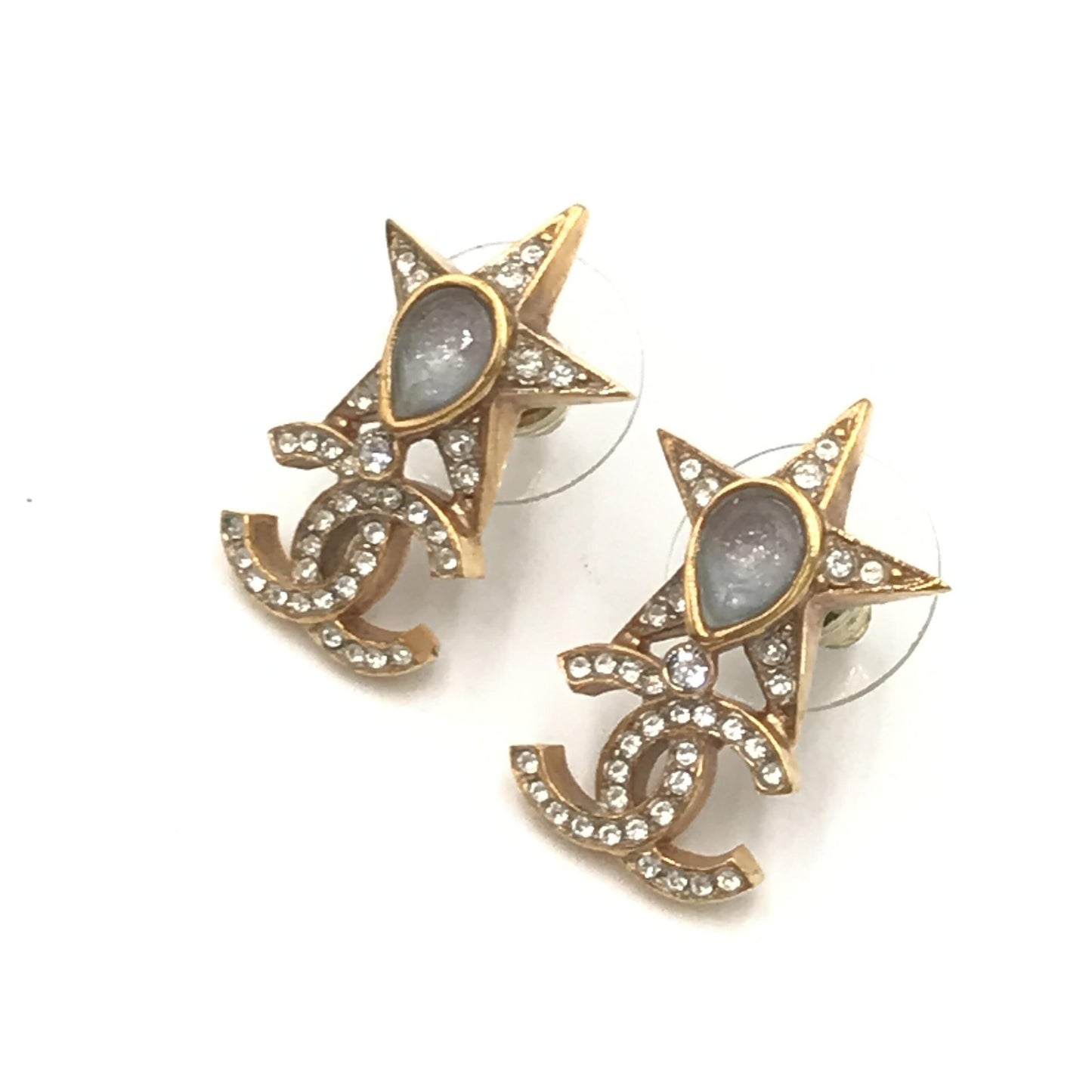 Chanel Preloved Gold Plated Star Coco Mark Earrings with Rhinestones – Timeless Elegance and Sophistication