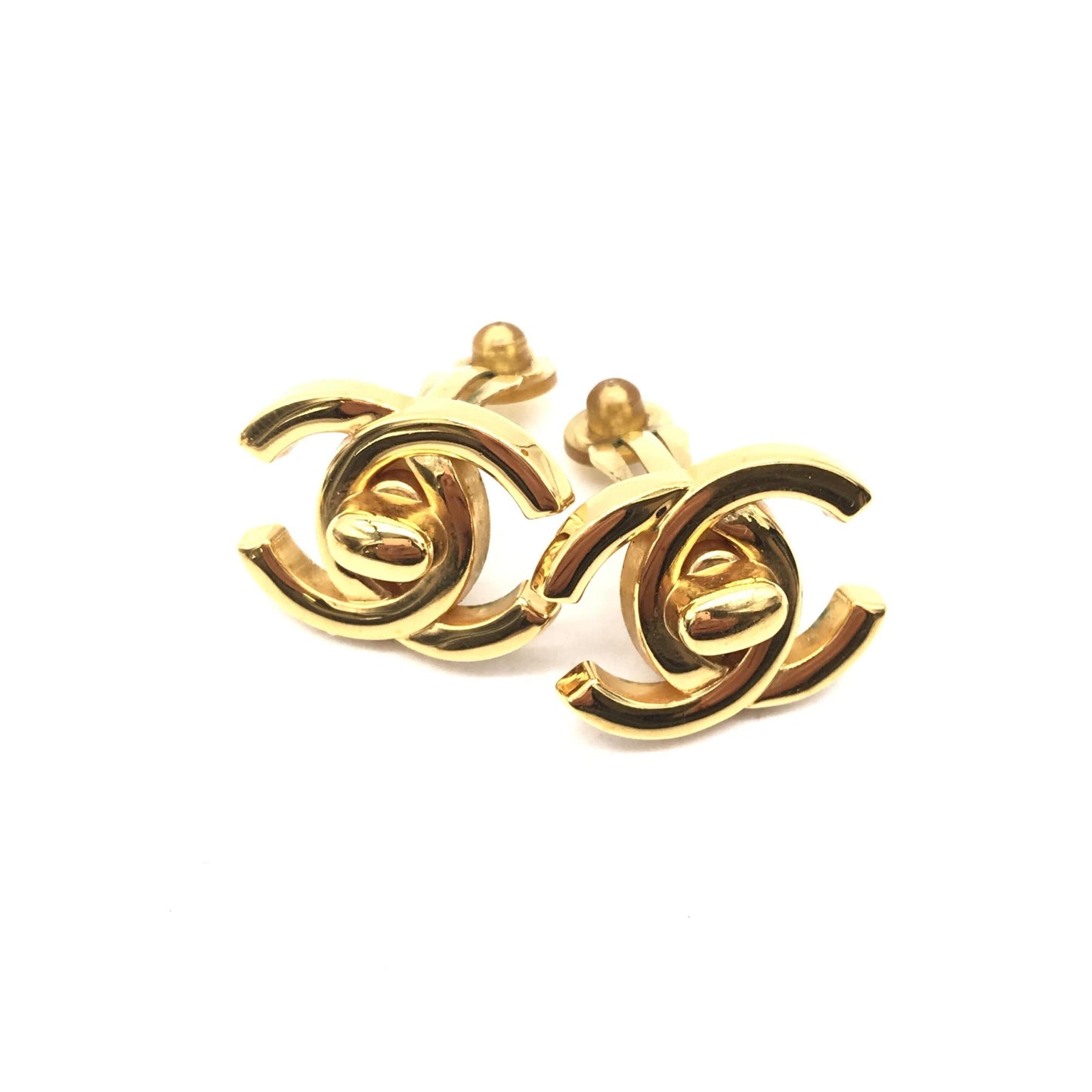Chanel Preloved Gold Plated CC Turnlock Clip-On Earrings with Vintage Charm
