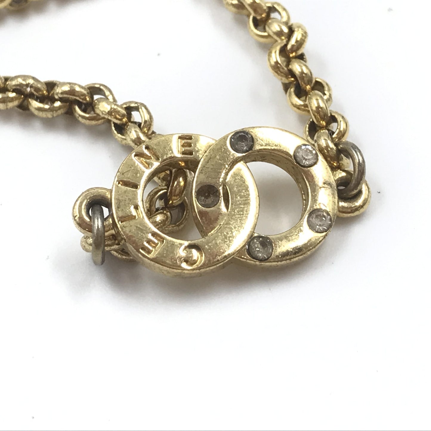 Celine Preloved Gold Plated Chain Bracelet with Logo Charm - Timeless Elegance
