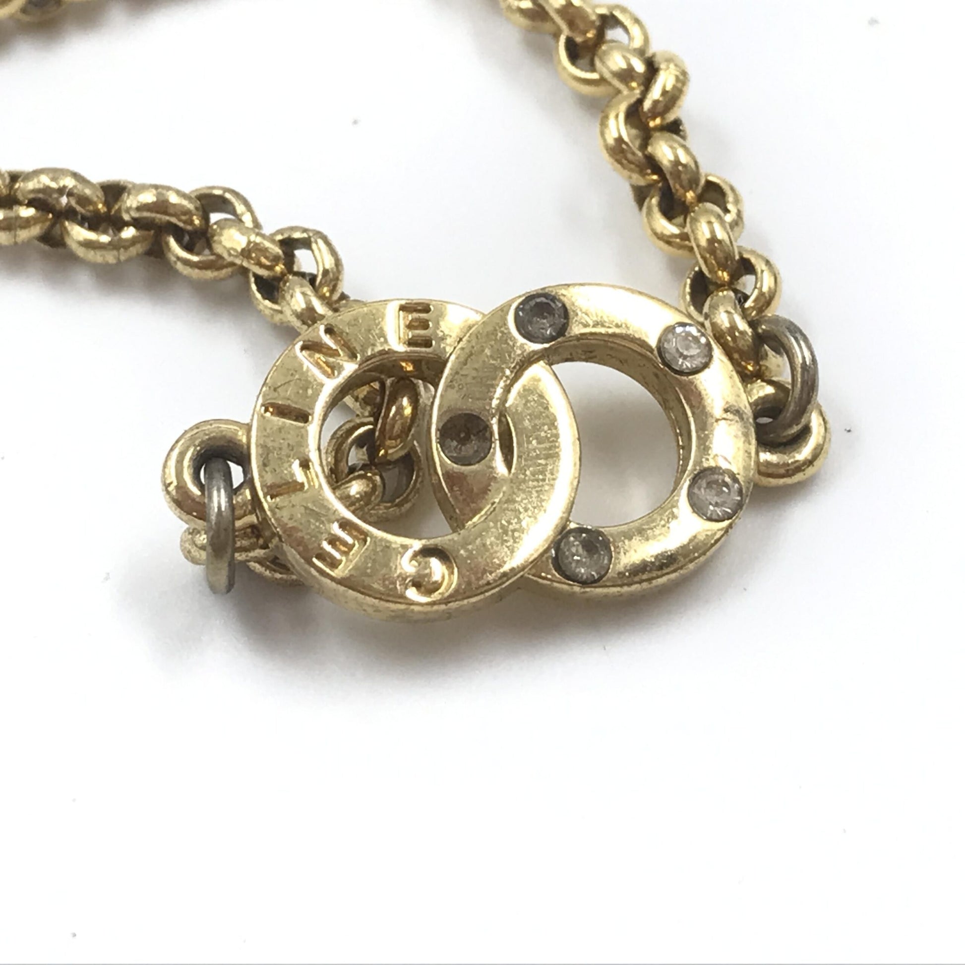 Celine Preloved Gold Plated Chain Bracelet with Logo Charm - Timeless Elegance