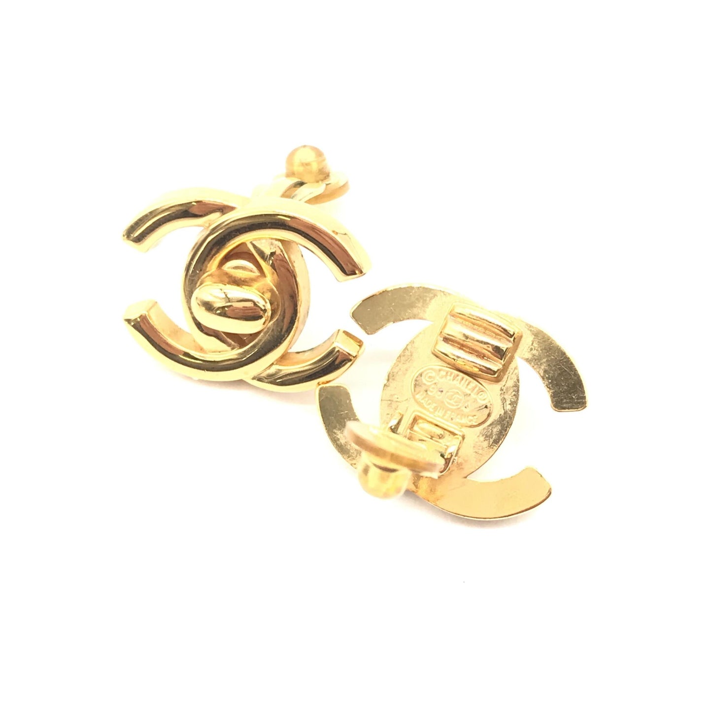Chanel Preloved Gold Plated CC Turnlock Clip-On Earrings with Vintage Charm