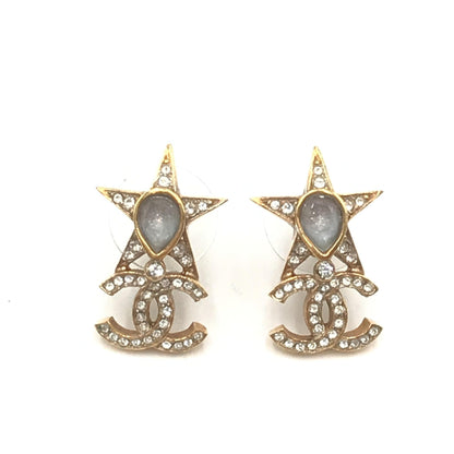 Chanel Preloved Gold Plated Star Coco Mark Earrings with Rhinestones – Timeless Elegance and Sophistication