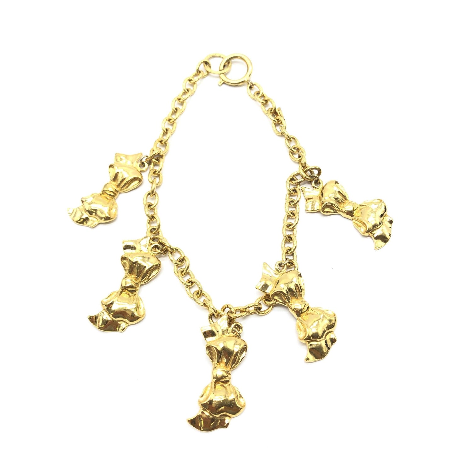 Chanel Gold Plated Chain Necklace With Bow Charms - Preloved
