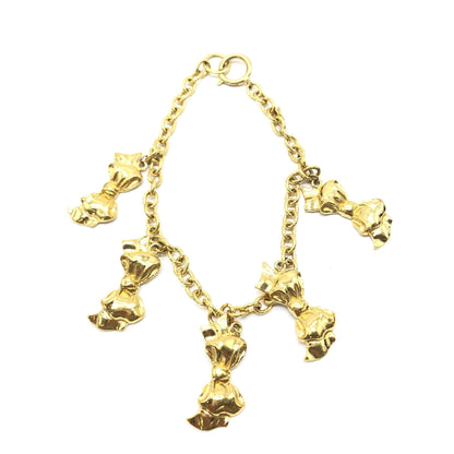 Chanel Gold Plated Chain Necklace With Bow Charms - Preloved