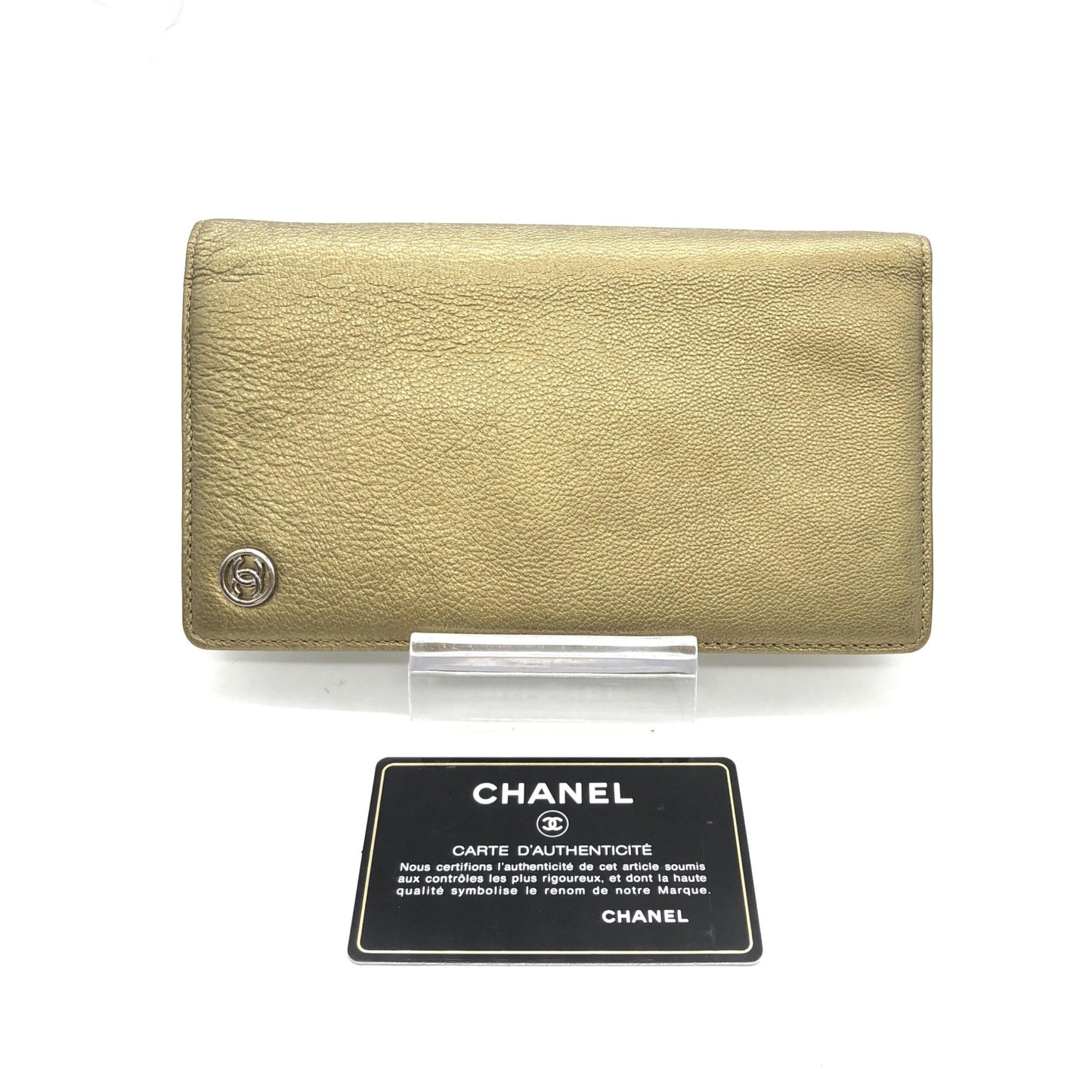 Chanel Preloved Gold Tone Caviar Leather Bifold Wallet - Timeless Elegance with Original Box