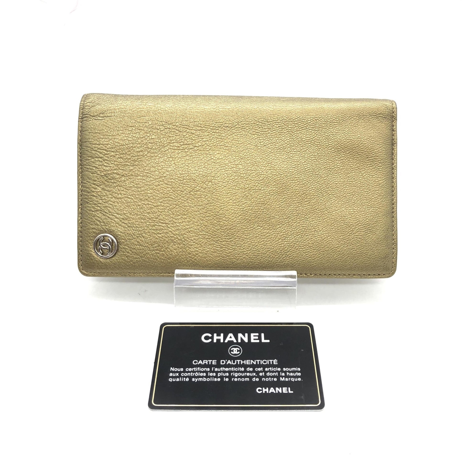 Chanel Preloved Gold Tone Caviar Leather Bifold Wallet - Timeless Elegance with Original Box