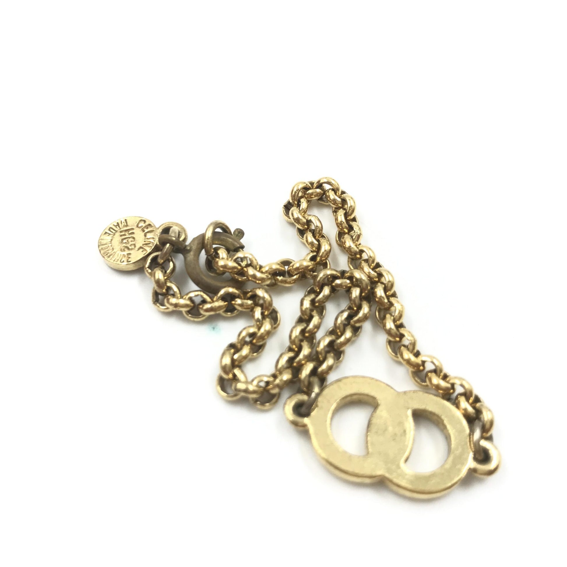 Celine Preloved Gold Plated Chain Bracelet with Logo Charm - Timeless Elegance