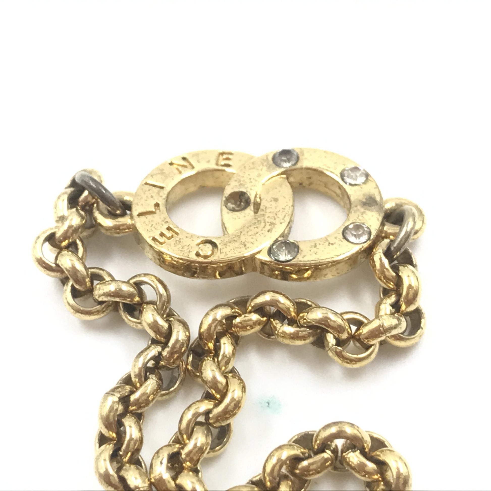 Celine Preloved Gold Plated Chain Bracelet with Logo Charm - Timeless Elegance
