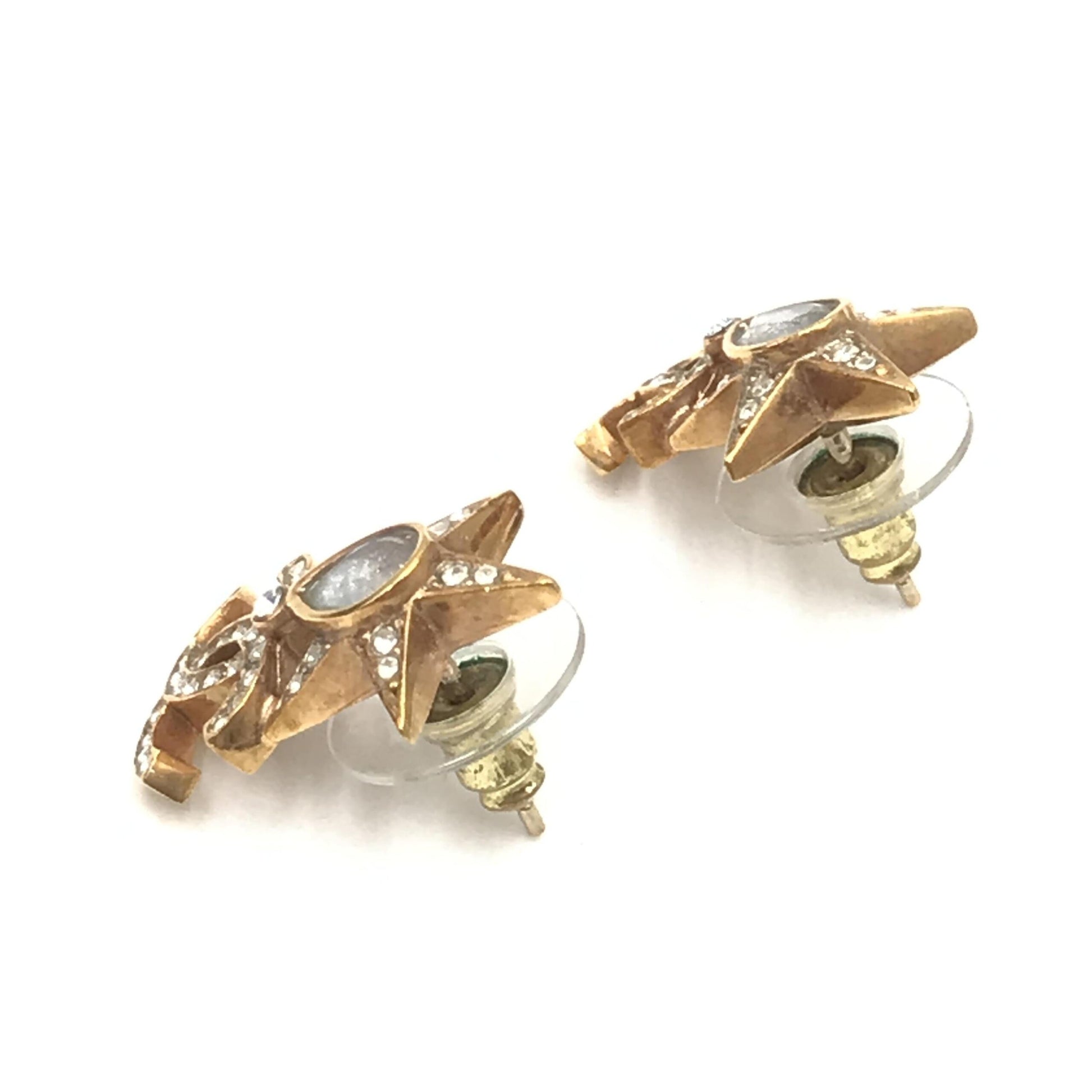 Chanel Preloved Gold Plated Star Coco Mark Earrings with Rhinestones – Timeless Elegance and Sophistication