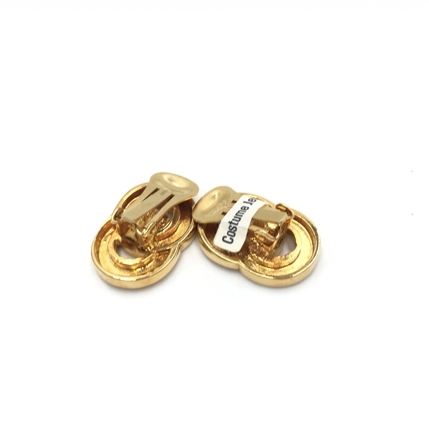 Celine Preloved Gold Tone Double Round Motif Earrings - A Timeless Elegant Statement