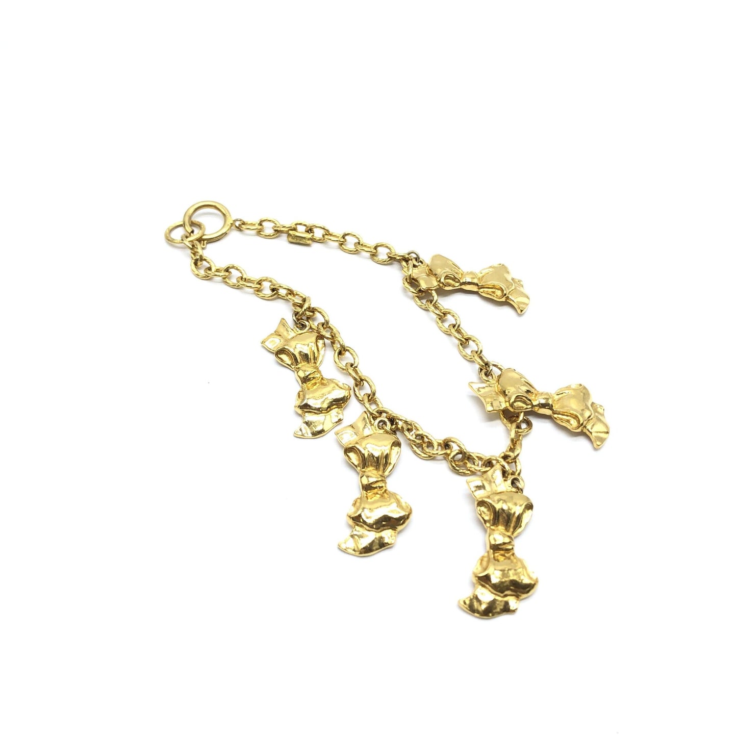 Chanel Gold Plated Chain Necklace With Bow Charms - Preloved