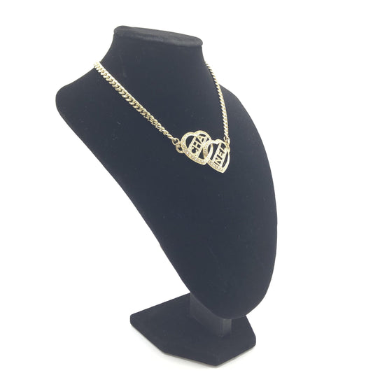 Chanel Preloved Gold Tone Heart Choker Necklace with Logo - Timeless Elegance and Romance