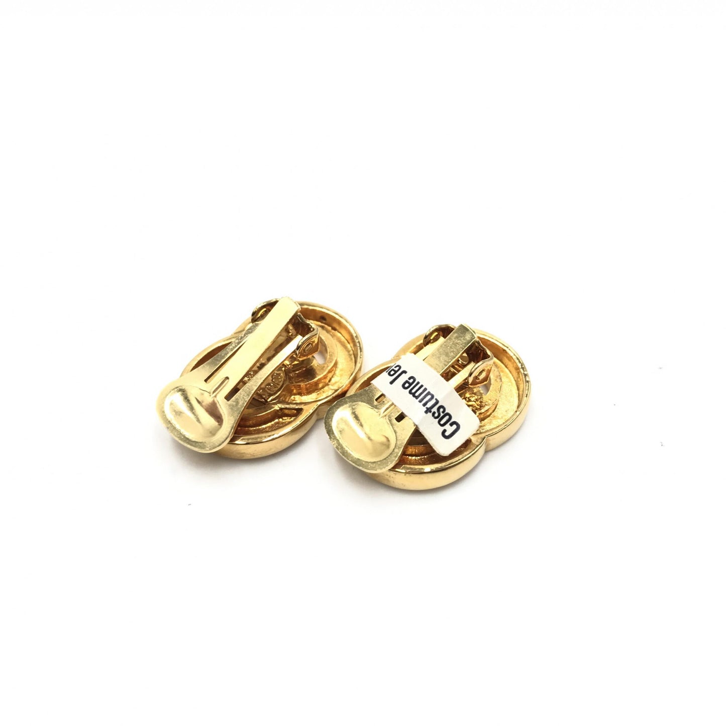 Celine Preloved Gold Tone Double Round Motif Earrings - A Timeless Elegant Statement