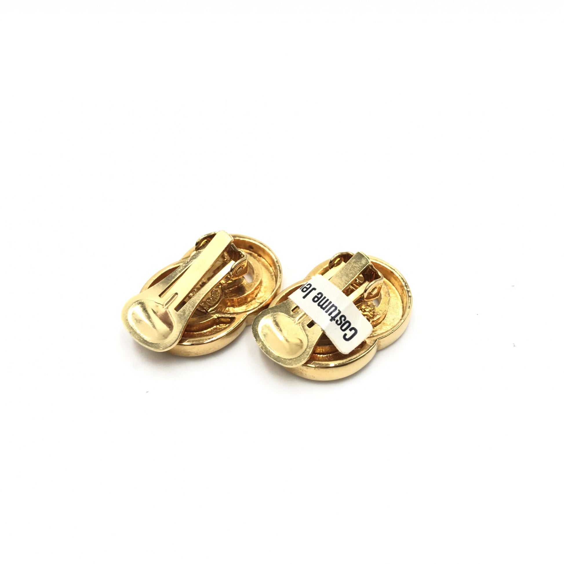 Celine Preloved Gold Tone Double Round Motif Earrings - A Timeless Elegant Statement