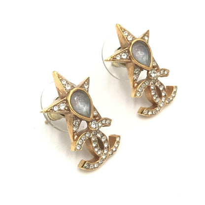Chanel Preloved Gold Plated Star Coco Mark Earrings with Rhinestones – Timeless Elegance and Sophistication