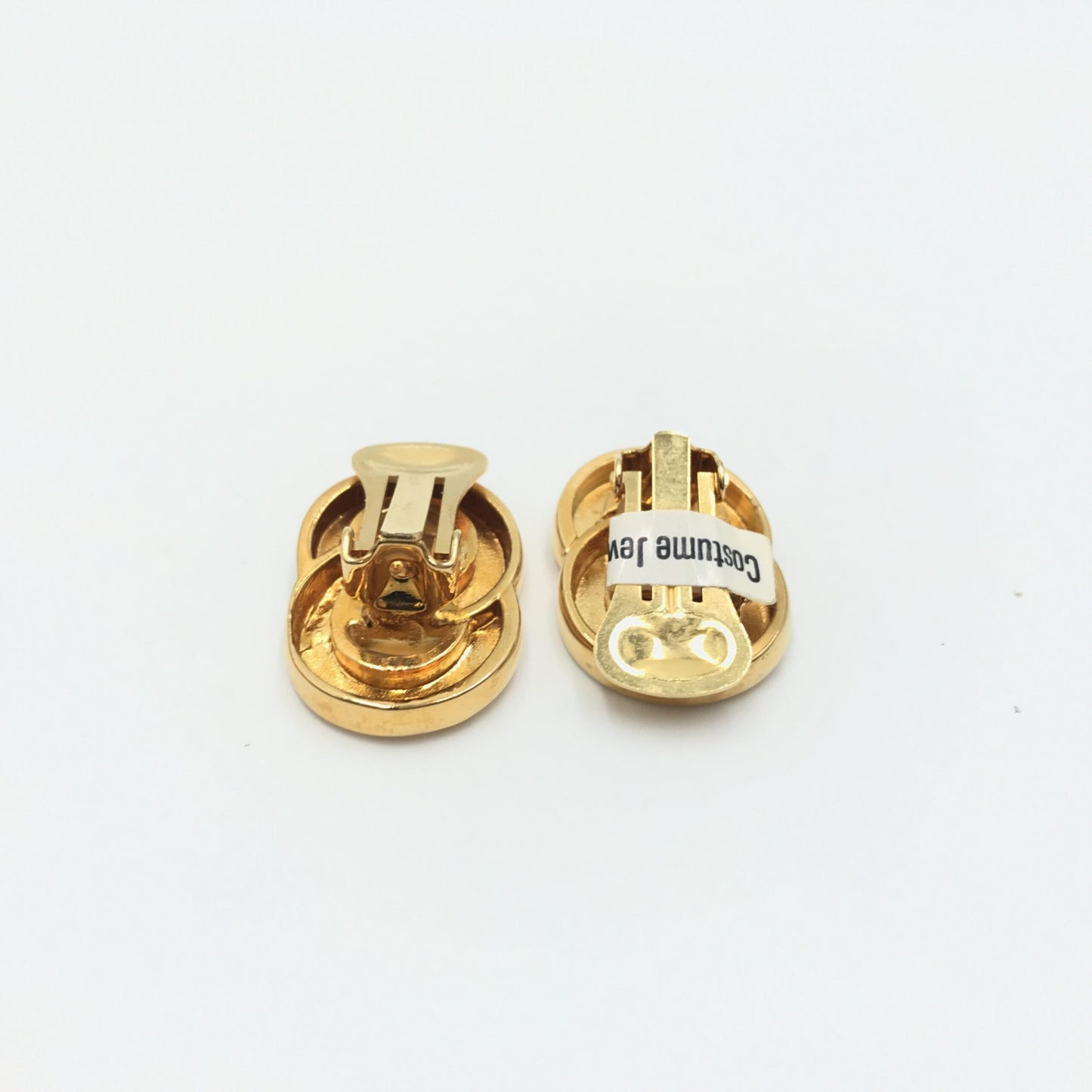 Celine Preloved Gold Tone Double Round Motif Earrings - A Timeless Elegant Statement