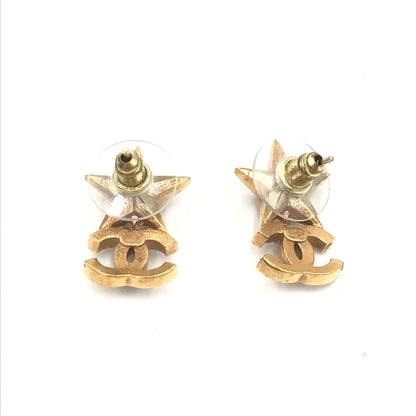 Chanel Preloved Gold Plated Star Coco Mark Earrings with Rhinestones – Timeless Elegance and Sophistication