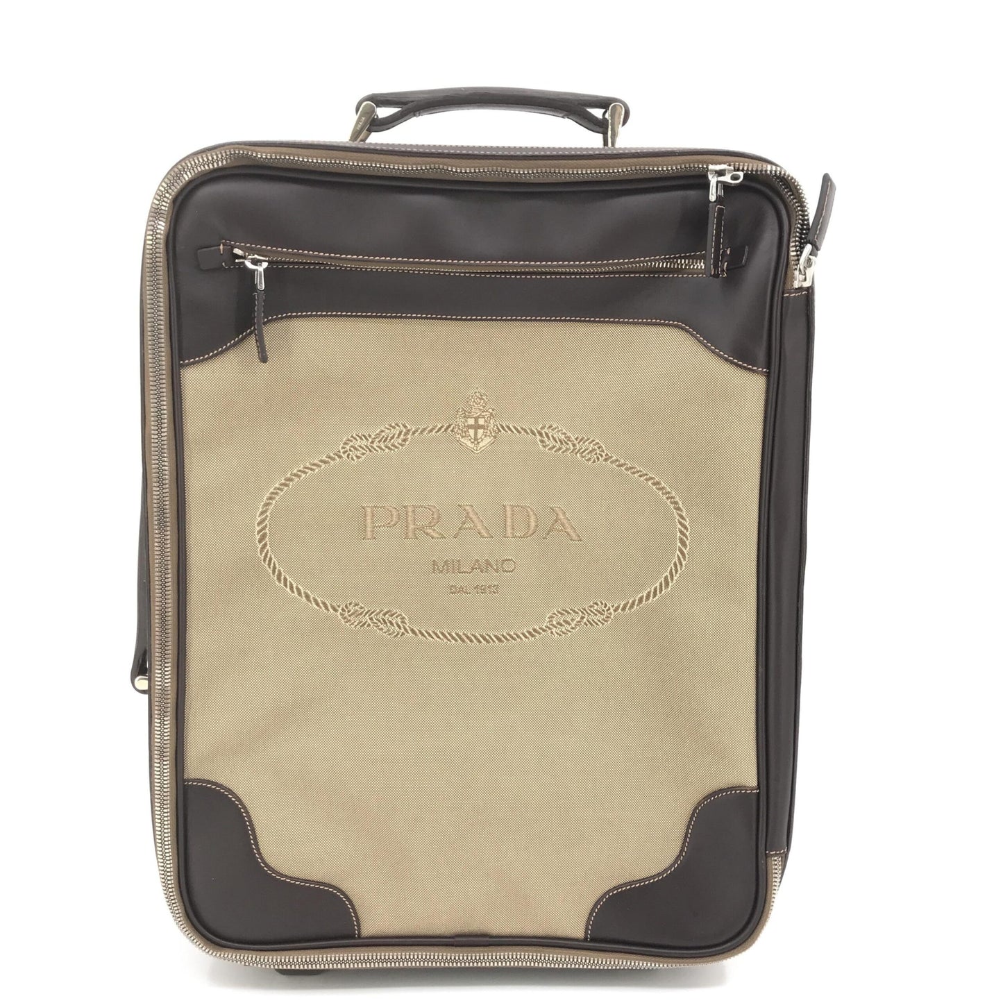 Prada Preloved Jacquard Canvas and Leather Suitcase - Luxurious B+ Condition