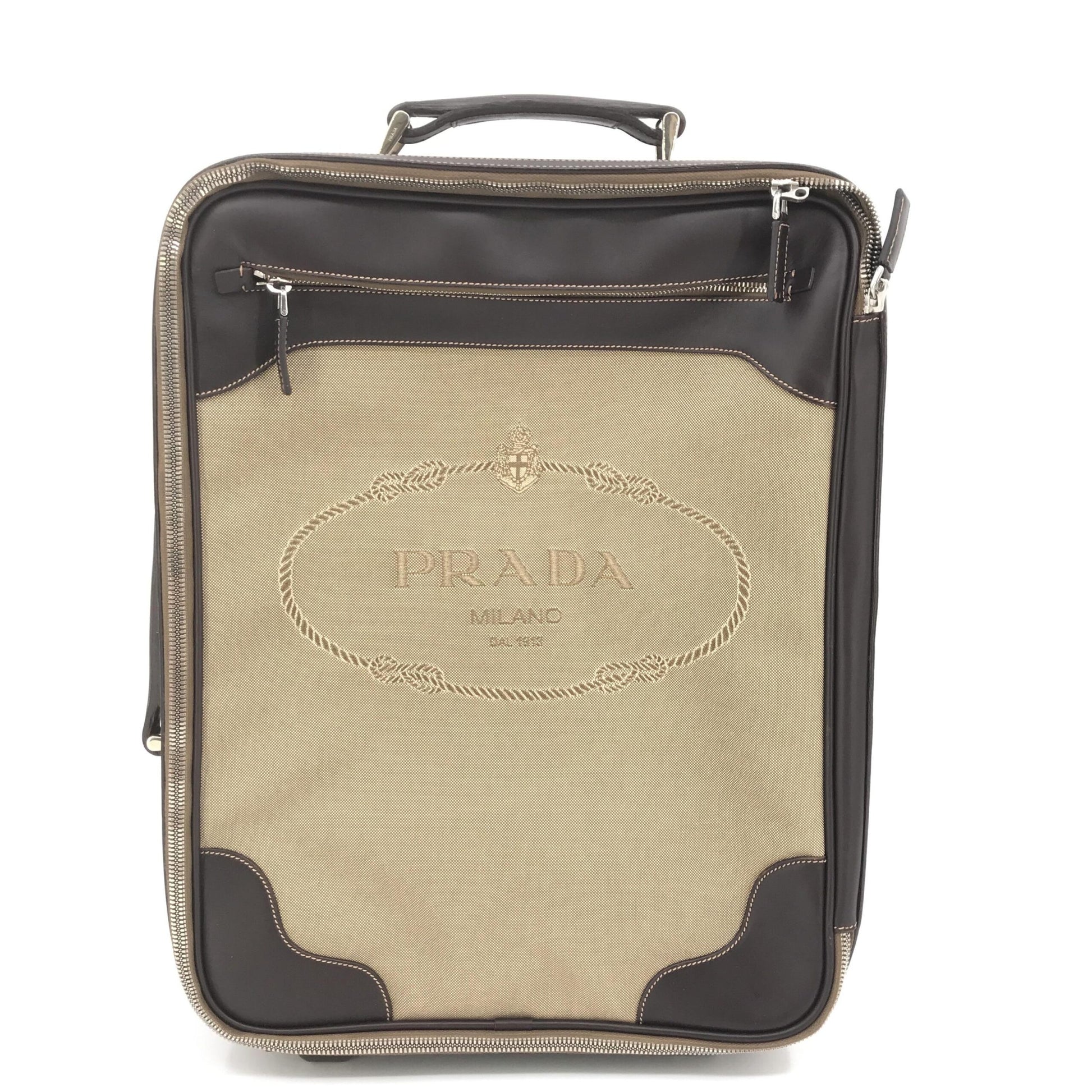 Prada Preloved Jacquard Canvas and Leather Suitcase - Luxurious B+ Condition