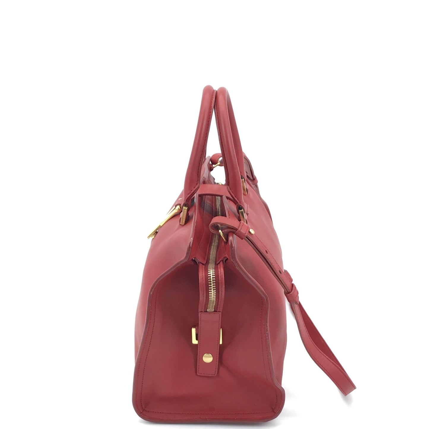Saint Laurent Preloved Red Leather Handbag with Y Logo - A Timeless Accessory in Good Condition