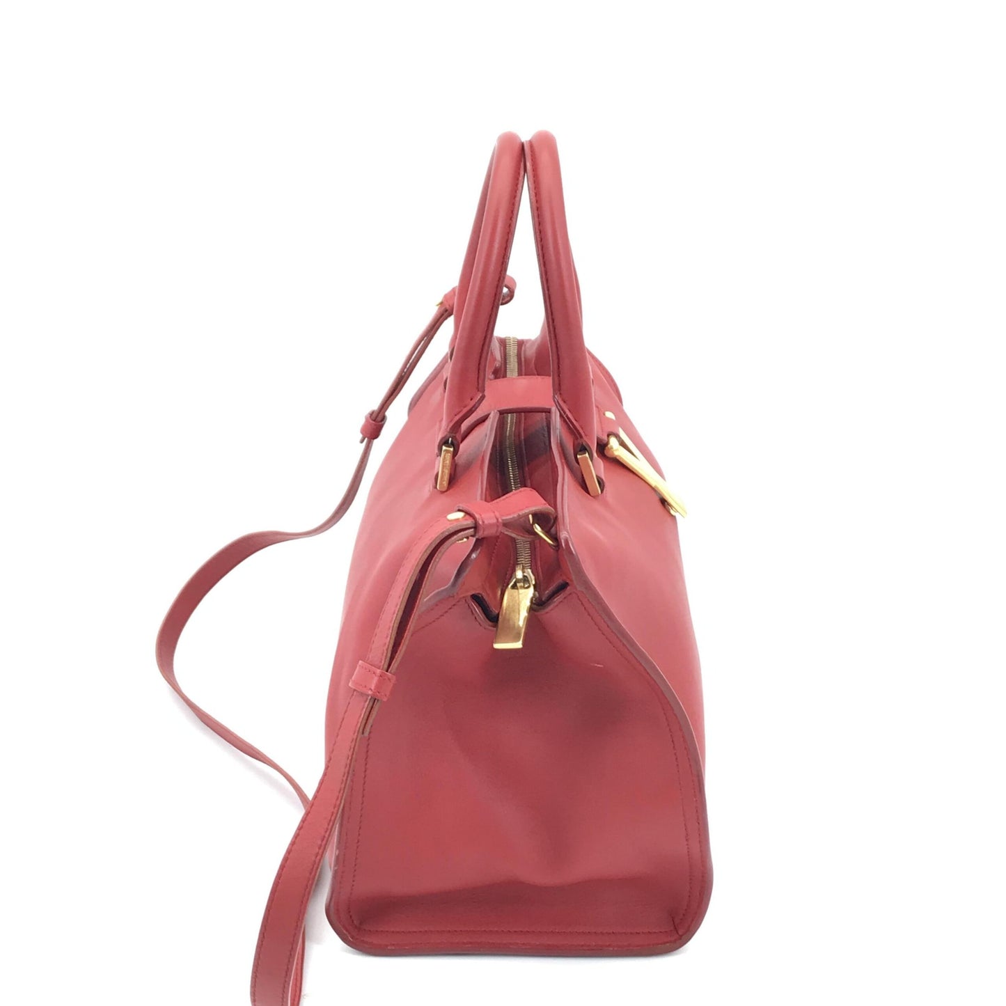 Saint Laurent Preloved Red Leather Handbag with Y Logo - A Timeless Accessory in Good Condition