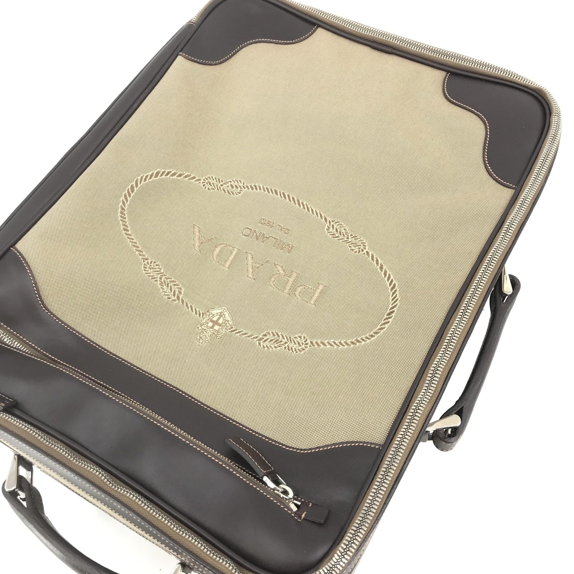 Prada Preloved Jacquard Canvas and Leather Suitcase - Luxurious B+ Condition