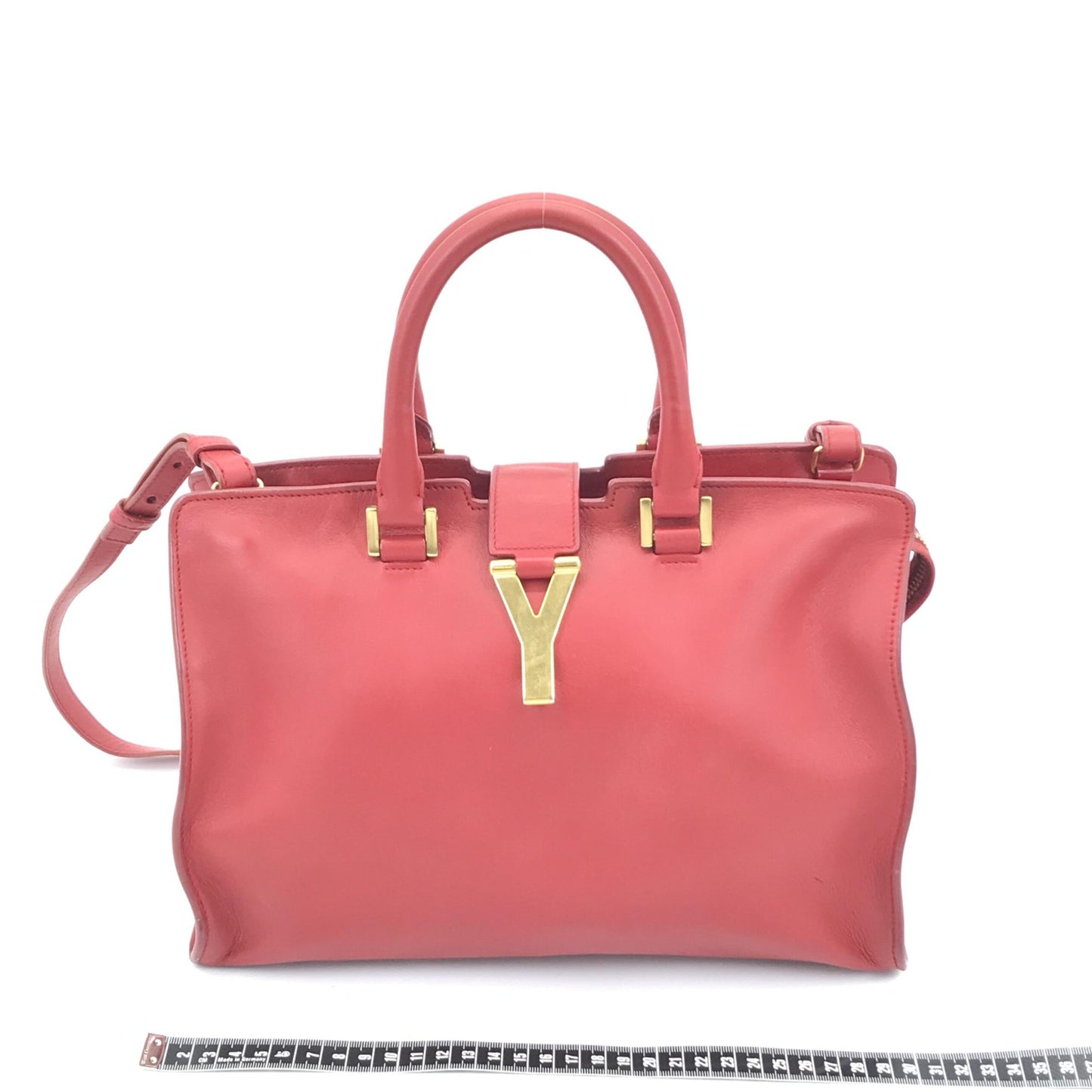 Saint Laurent Preloved Red Leather Handbag with Y Logo - A Timeless Accessory in Good Condition
